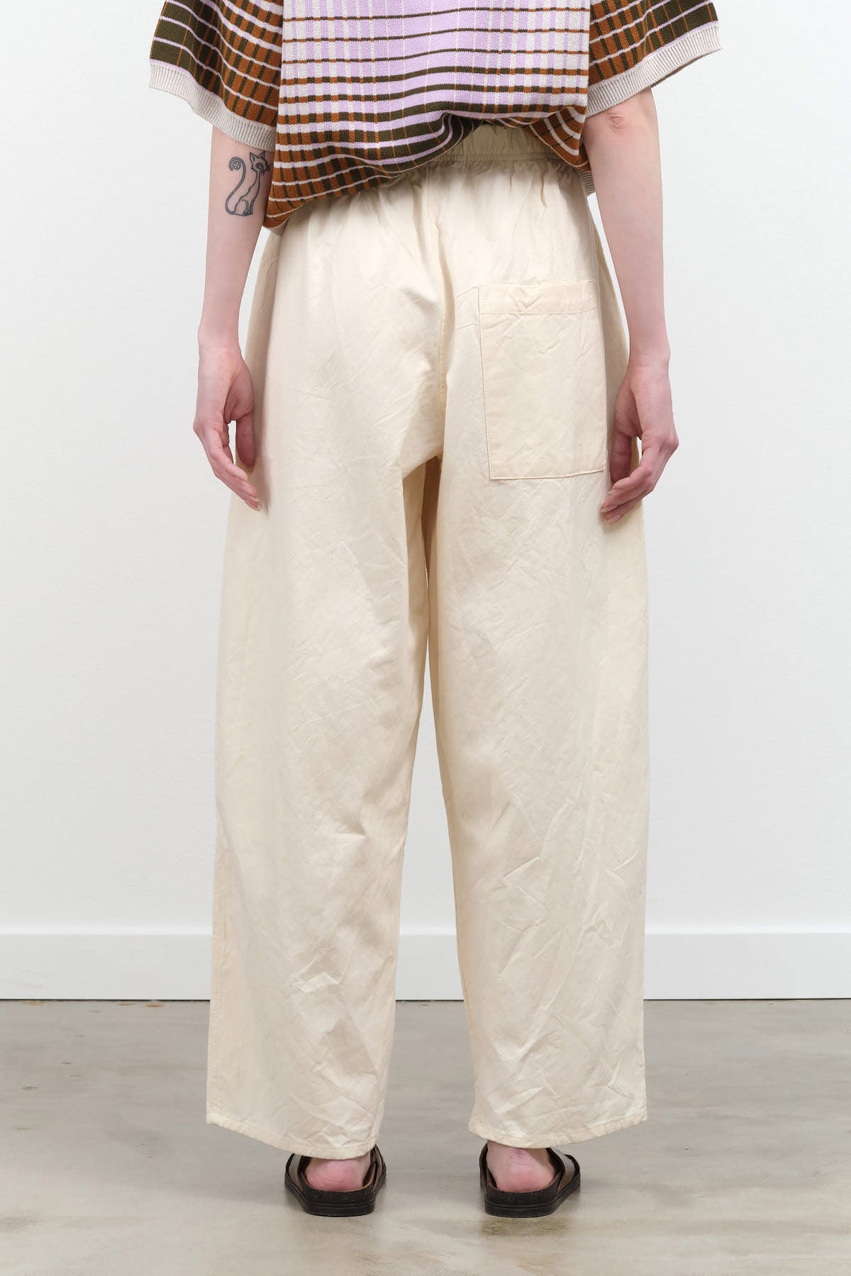 Full Length Wide Twill Trouser in Natural Tan with Large Back Pocket by Wol Hide