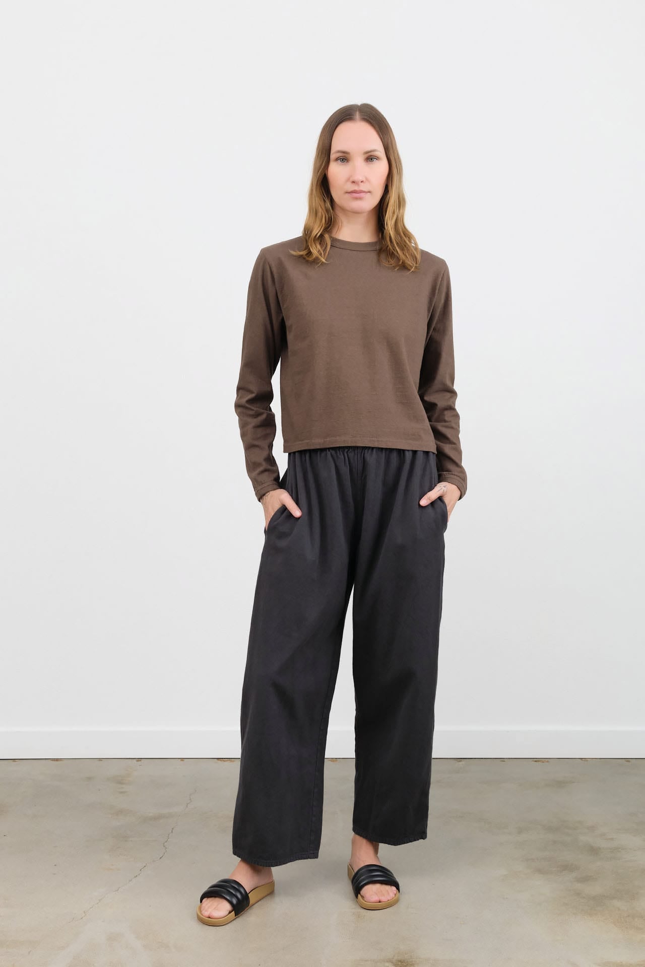 Wol Hide Apparel Womens Pants Wide Twill Trouser in Mineral