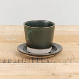 WRF Lab Ceramics Small Planter with Saucer in Wreath Dark Green Glaze 