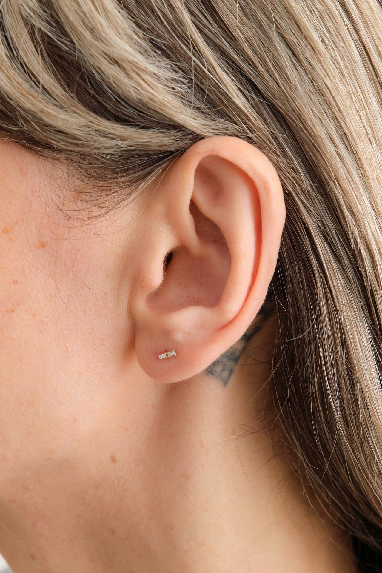 WWAKE Jewelry Earrings Duo Baguette Flatback Earring 14K Yellow Gold / Single