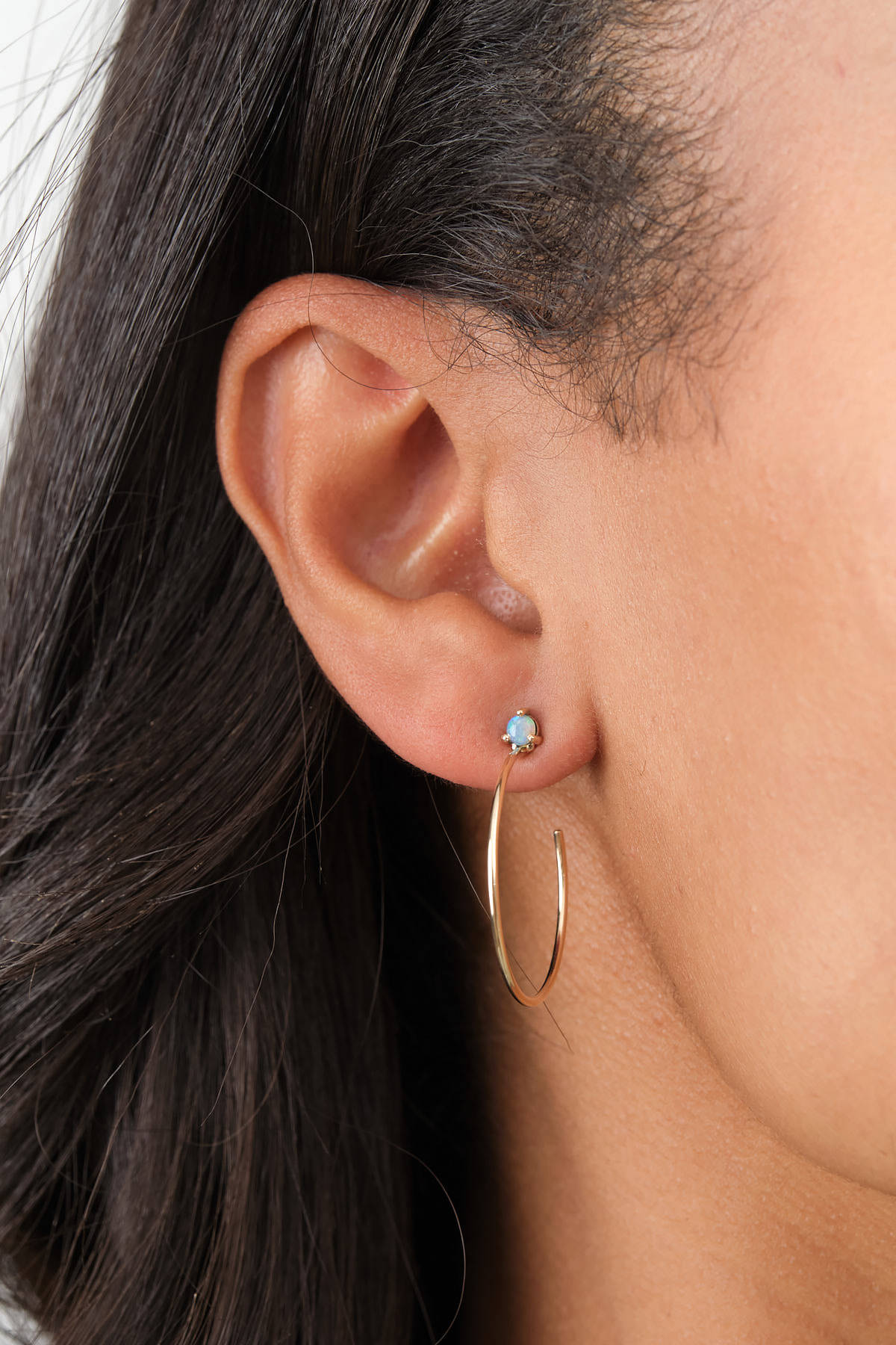 Large Opal Stud Hoop Earrings with Opal and Gold Hoop by Designer WWAKE