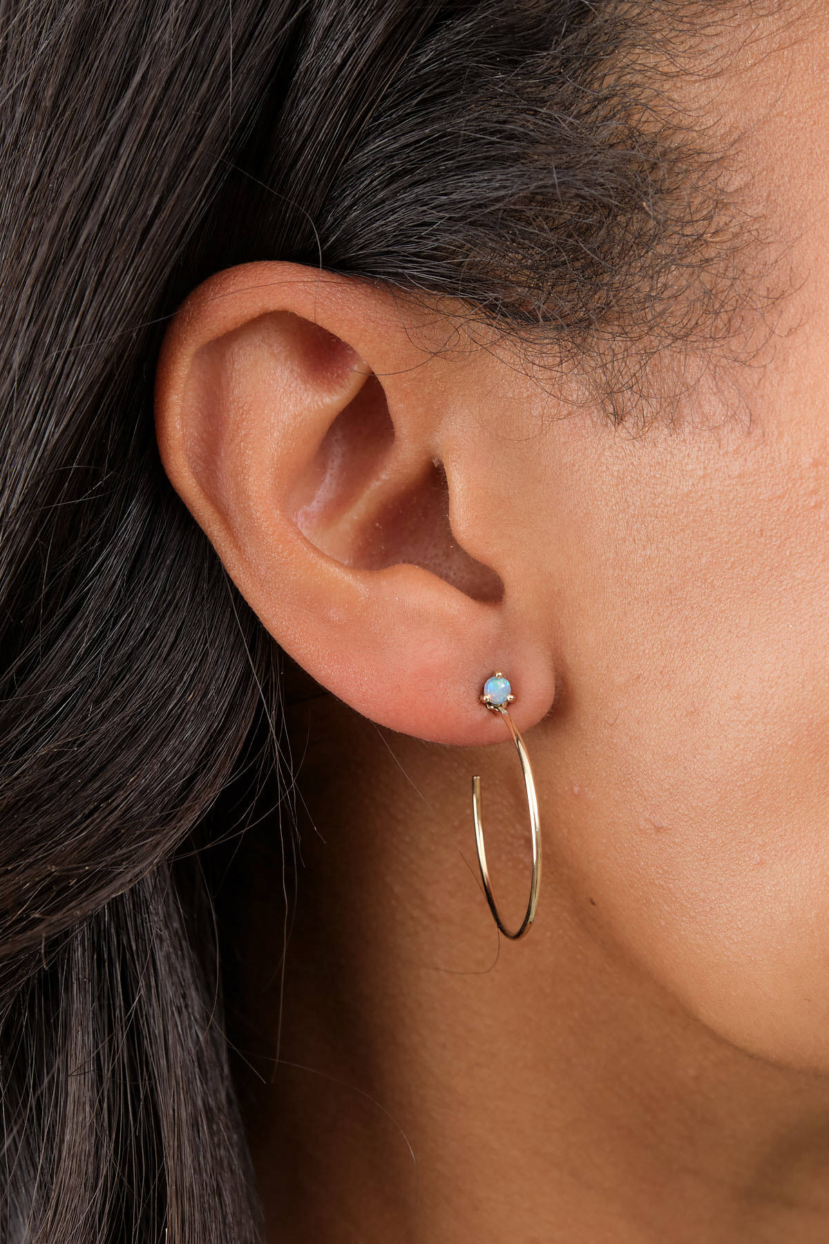 WWAKE Large Opal Stud Hoop Earrings with Opal and Gold Hoop