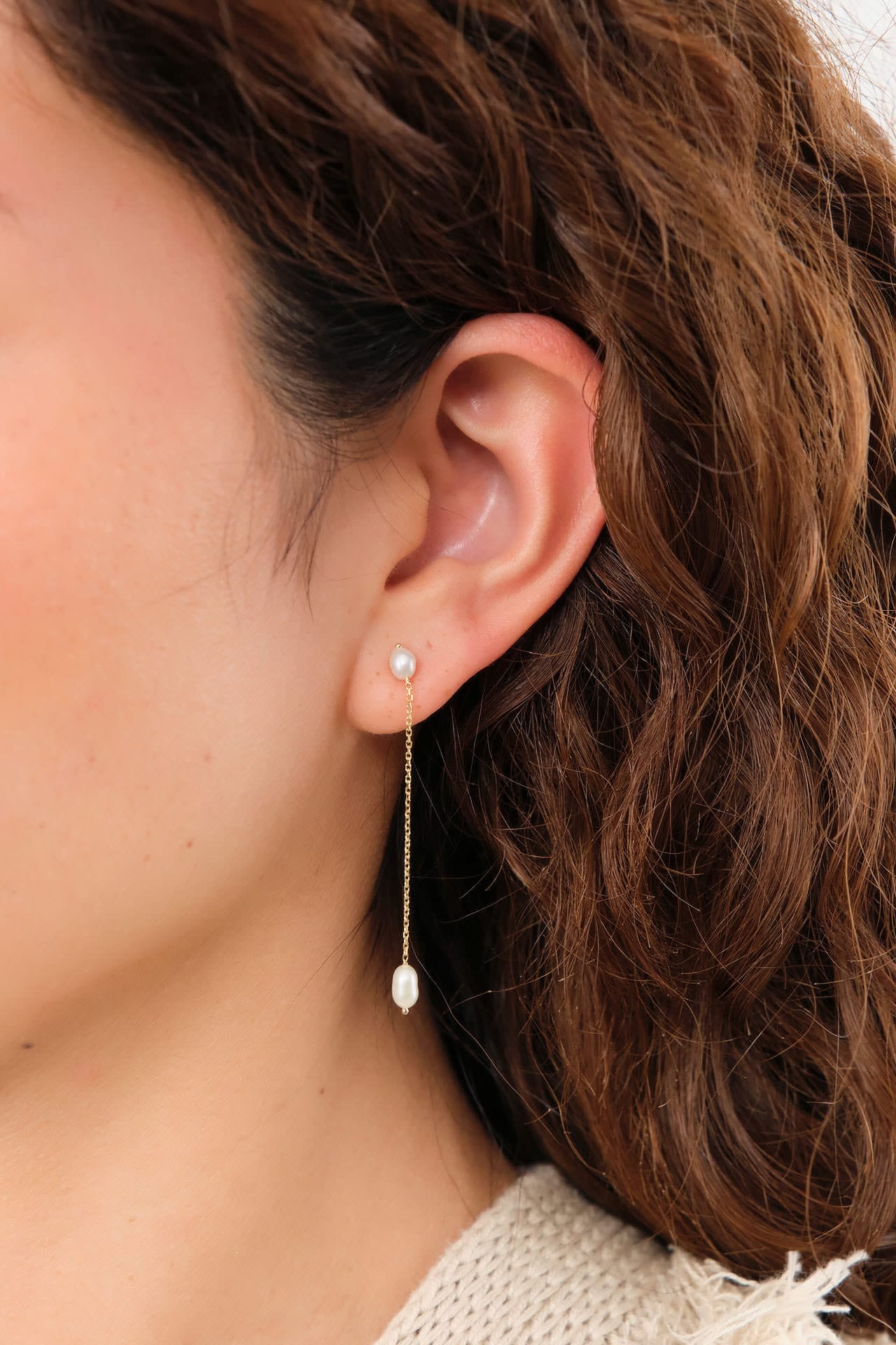 WWAKE Jewelry Earrings Long Pearl Shower Earring Pearl / Single