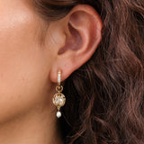 Universe Diamond and Pearl Earrings Diamond on Gold Hoop with Cage of Pearls by Designer WWAKE