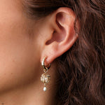 WWAKE Universe Diamond and Pearl Earrings Diamond on Gold Hoop with Cage of Pearls