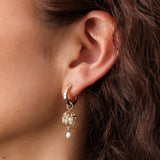 WWAKE Universe Diamond and Pearl Earrings Diamond on Gold Hoop with Cage of Pearls