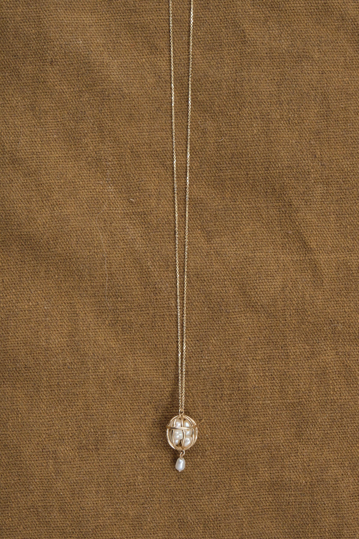 14K Gold Necklace with Caged Seed Pearls 