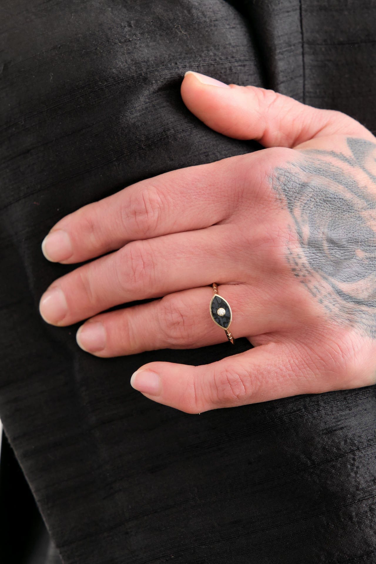 Young In The Mountains Jewelry Rings Anja Ring in Colorado Black Dinosaur Bone 14K Yellow Gold / 8