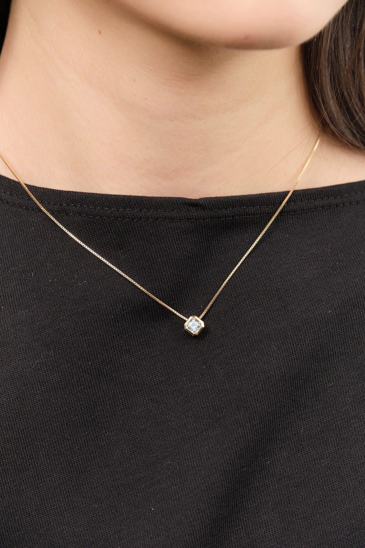 Young In The Mountains Jewelry Necklaces Asscher Slide Pendant Necklace in Montana Sapphire 14K Yellow Gold / 16" Chain