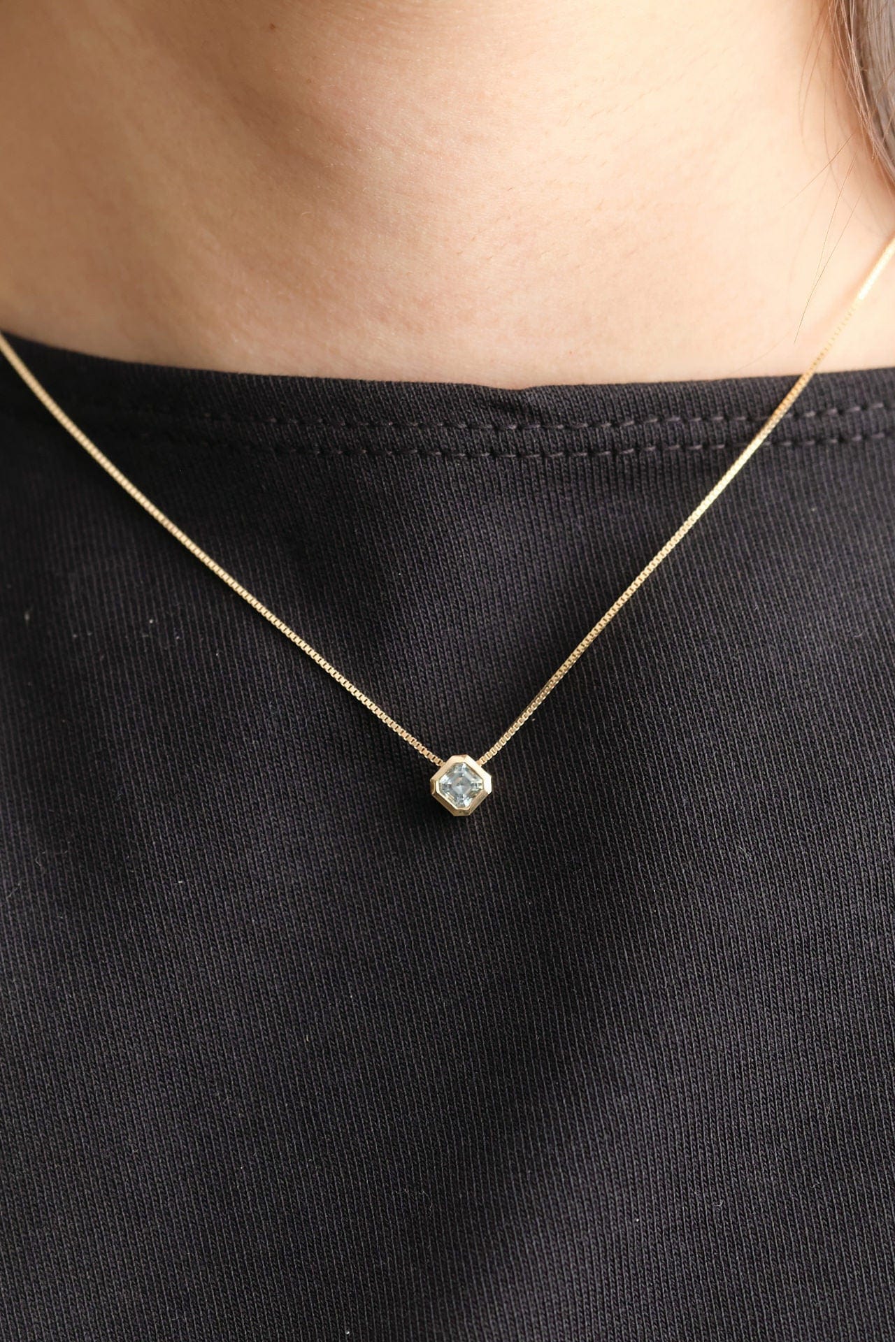 Young In The Mountains Jewelry Necklaces Asscher Slide Pendant Necklace in Montana Sapphire 14K Yellow Gold / 16" Chain