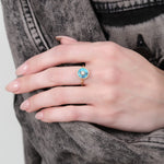 Young in the Mountains Blue Black Turquoise Cerclen Ring with Diamond 