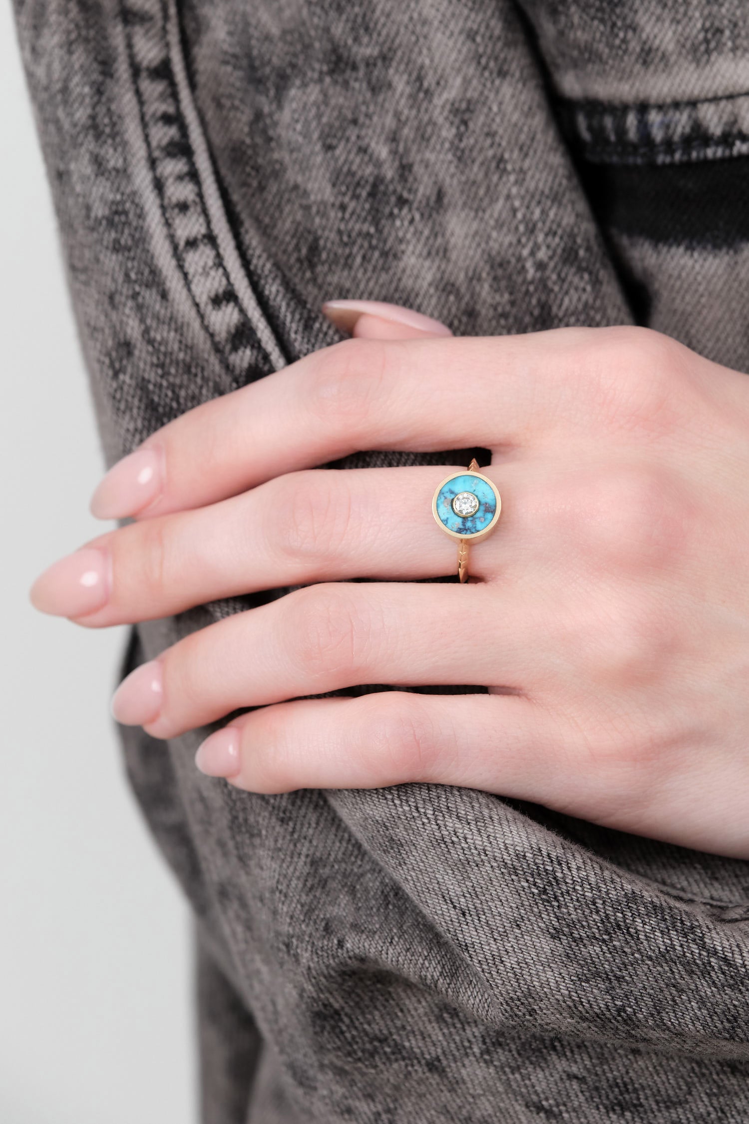 Young In The Mountains Jewelry Rings Blue Black Turquoise Cerclen Ring 14K Yellow Gold / 6