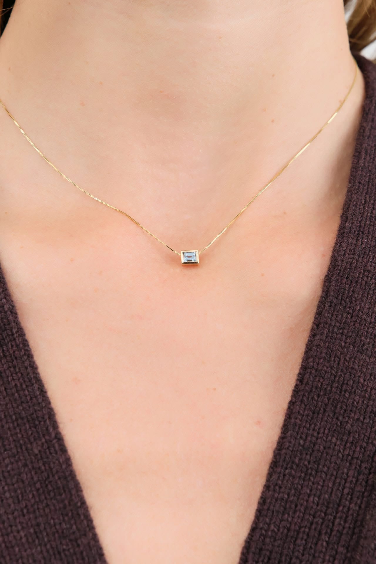 Young In The Mountains Jewelry Necklaces Blue Montana Sapphire Baguette Necklace Montana Sapphire / 15" Chain