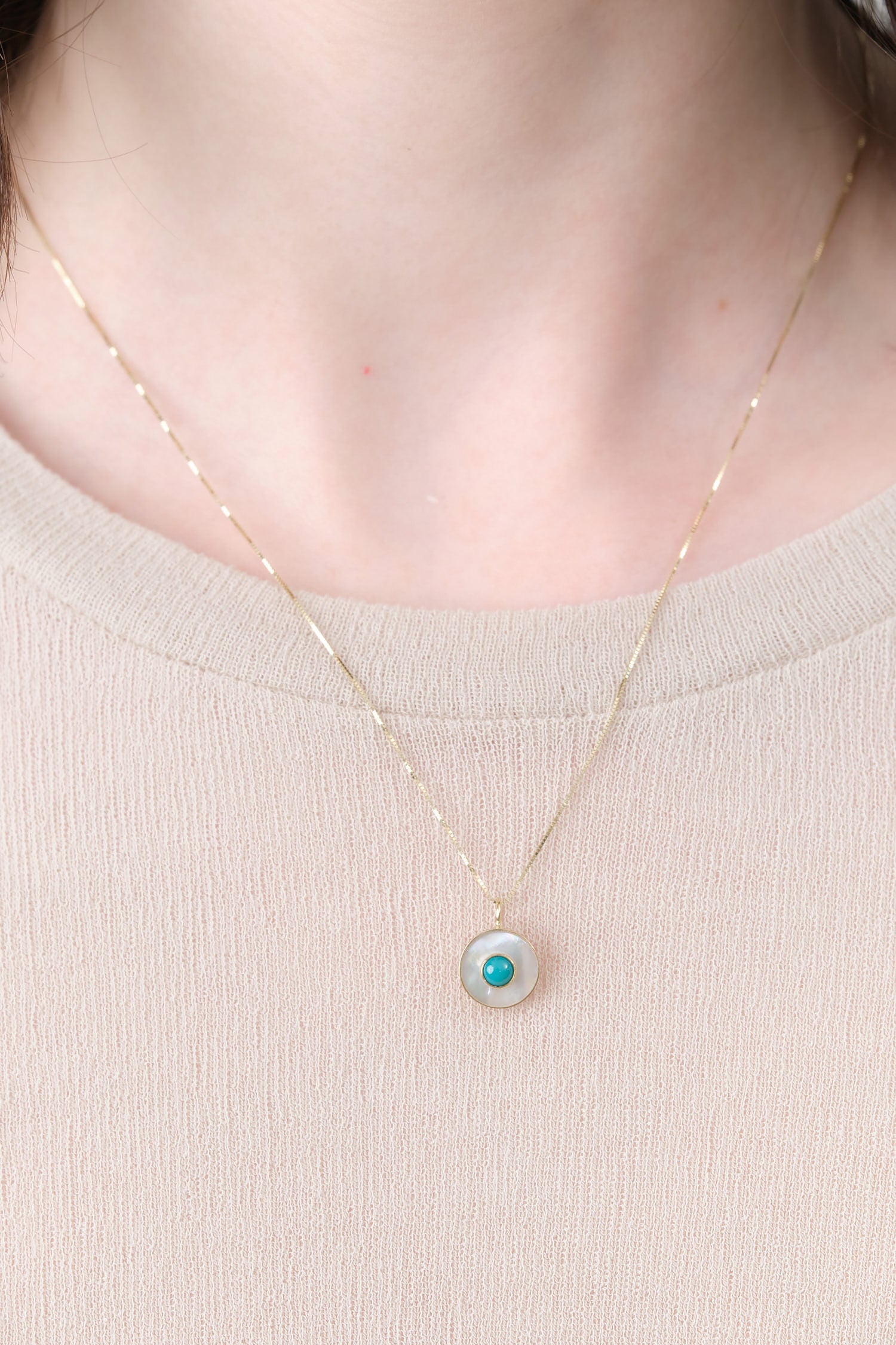 Cerclen Necklace in Pearl and Turquoise in Gold by Young in the Mountains