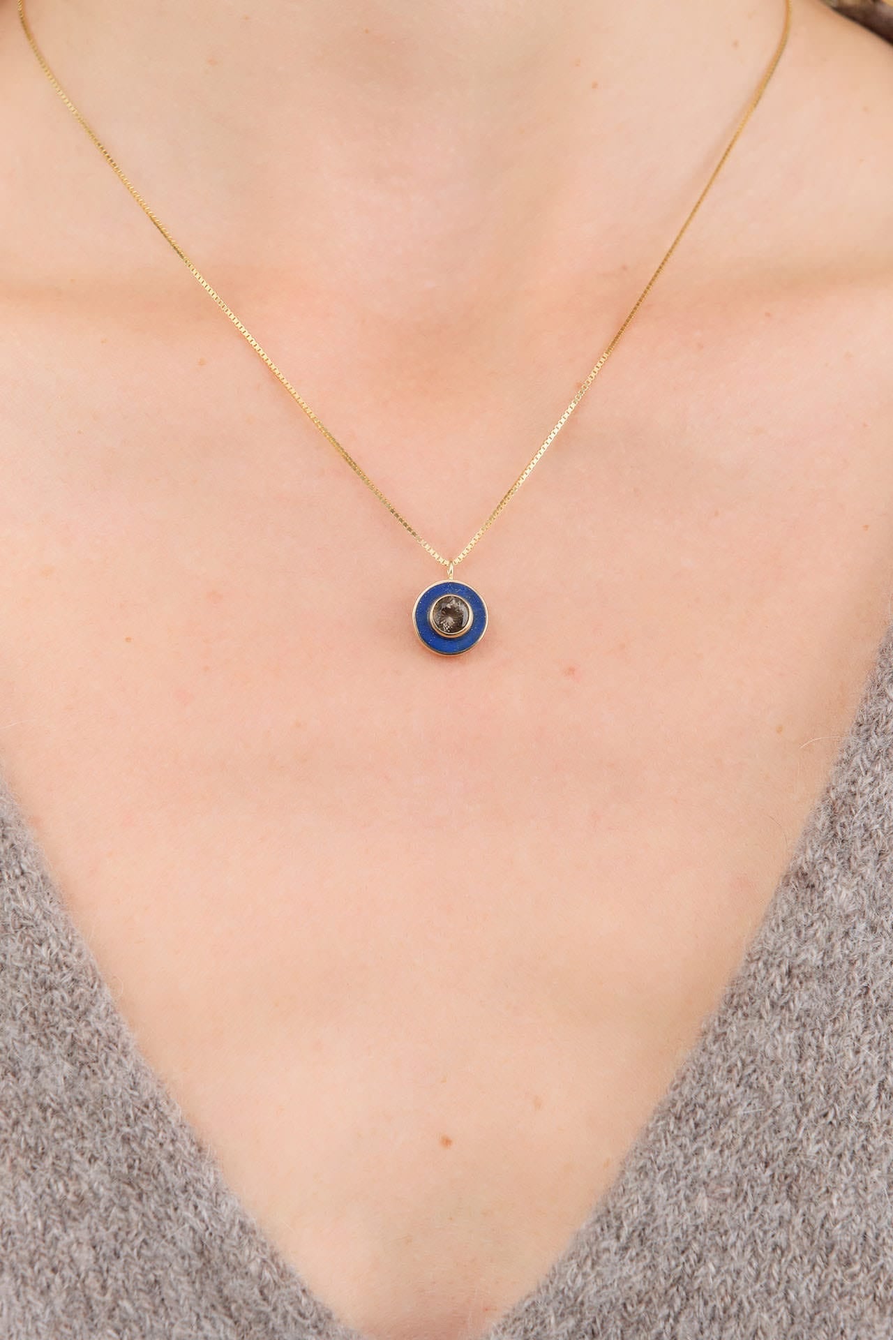 Young In The Mountains Jewelry Necklaces Cerclen Necklace in Ultra Rare Colorado Lapis Lazuli Colorado Lapis Lazuli and Smoky Quartz / 18" Chain
