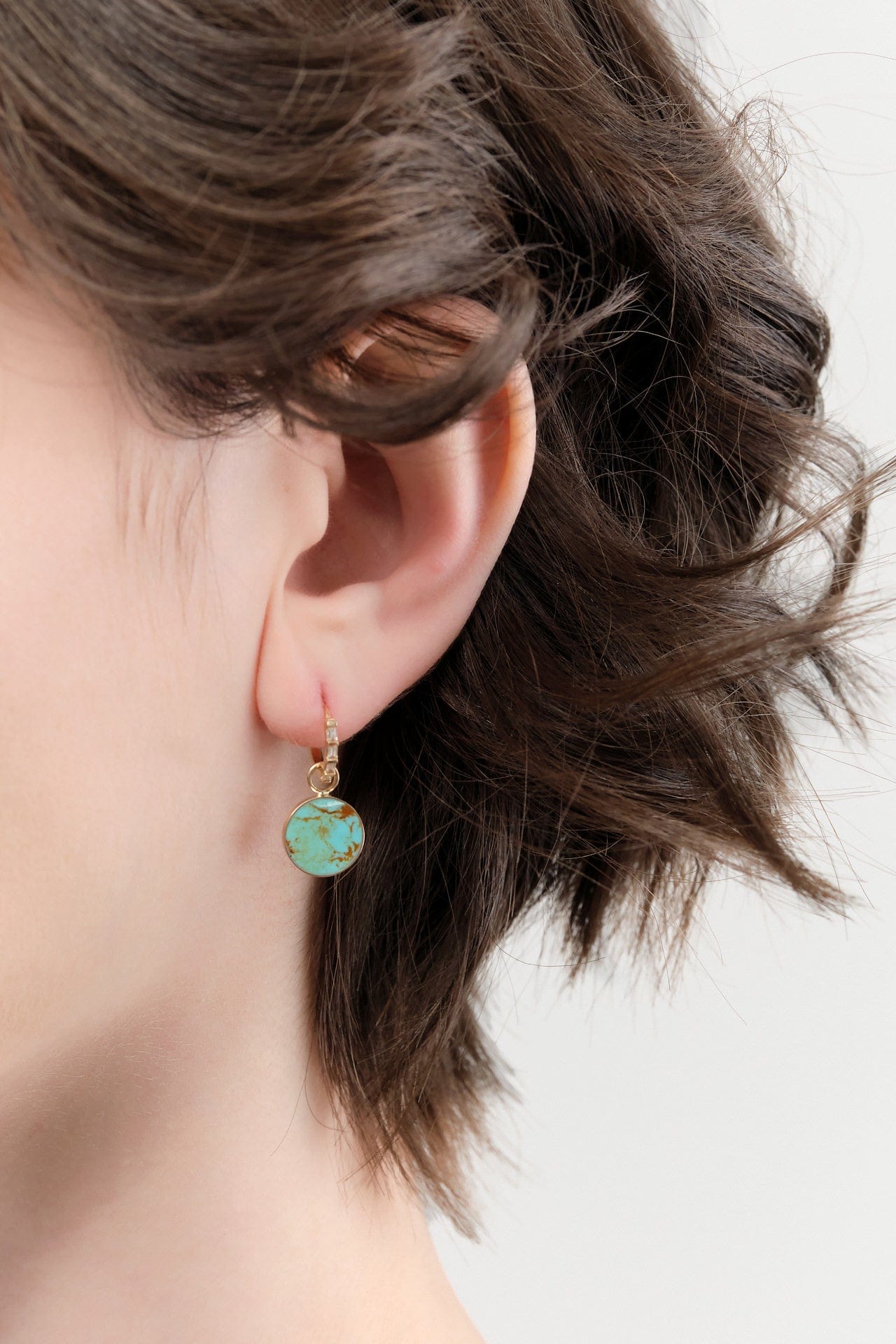 Young In The Mountains Jewelry Earrings Circ Earrings in Two Tone Turquoise 14K Yellow Gold / Pair