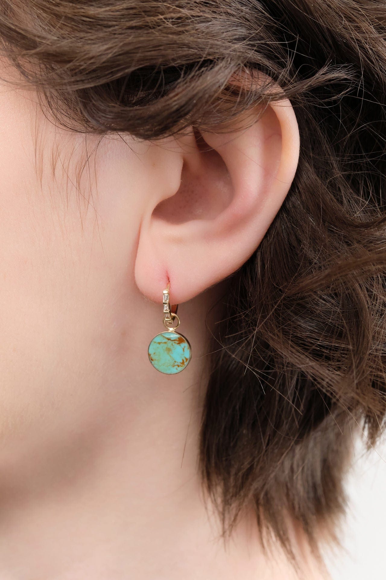 Young In The Mountains Jewelry Earrings Circ Earrings in Two Tone Turquoise 14K Yellow Gold / Pair