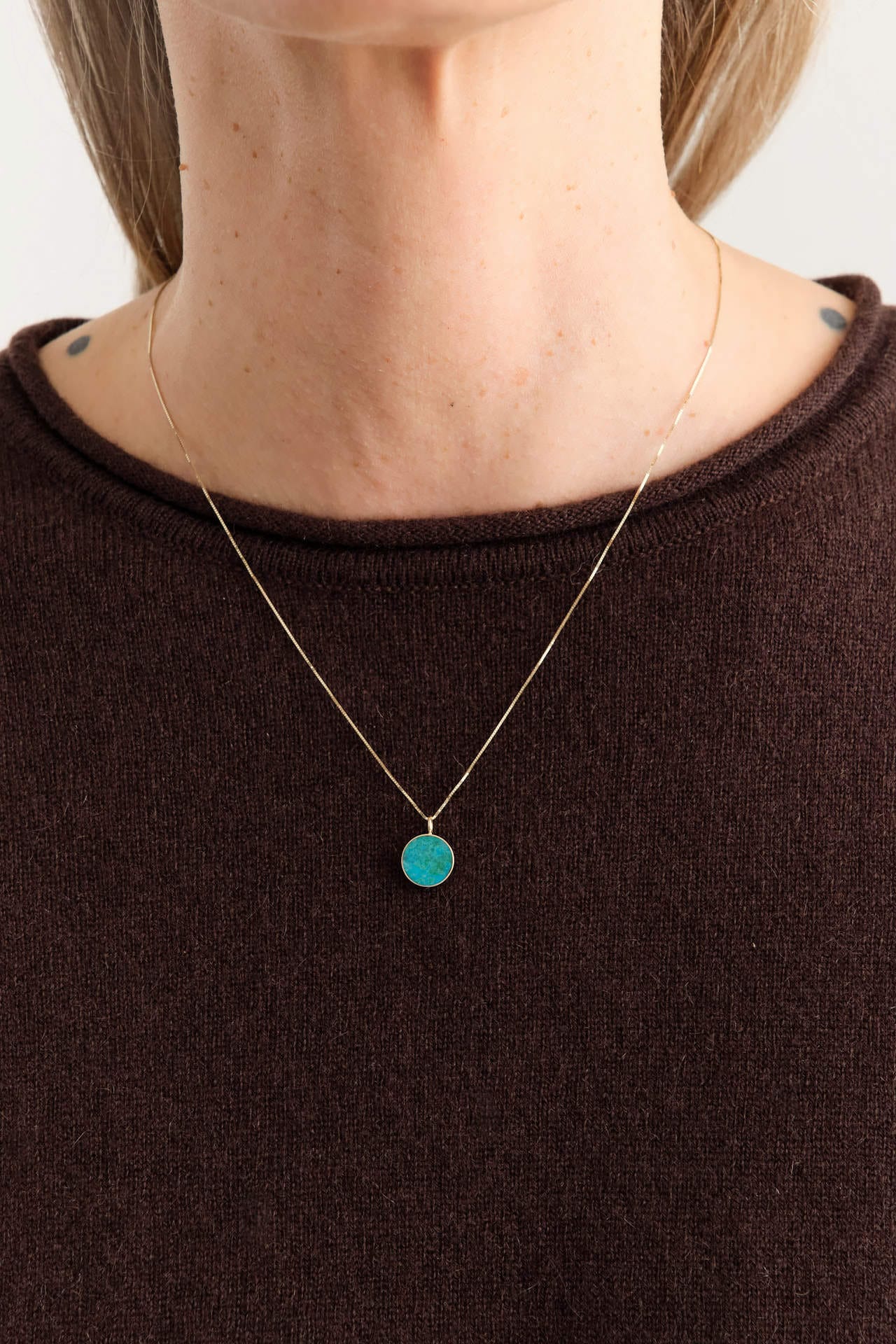 Young In The Mountains Jewelry Necklaces Circ Necklace in Chrysocolla 14K Yellow Gold / 18" Chain