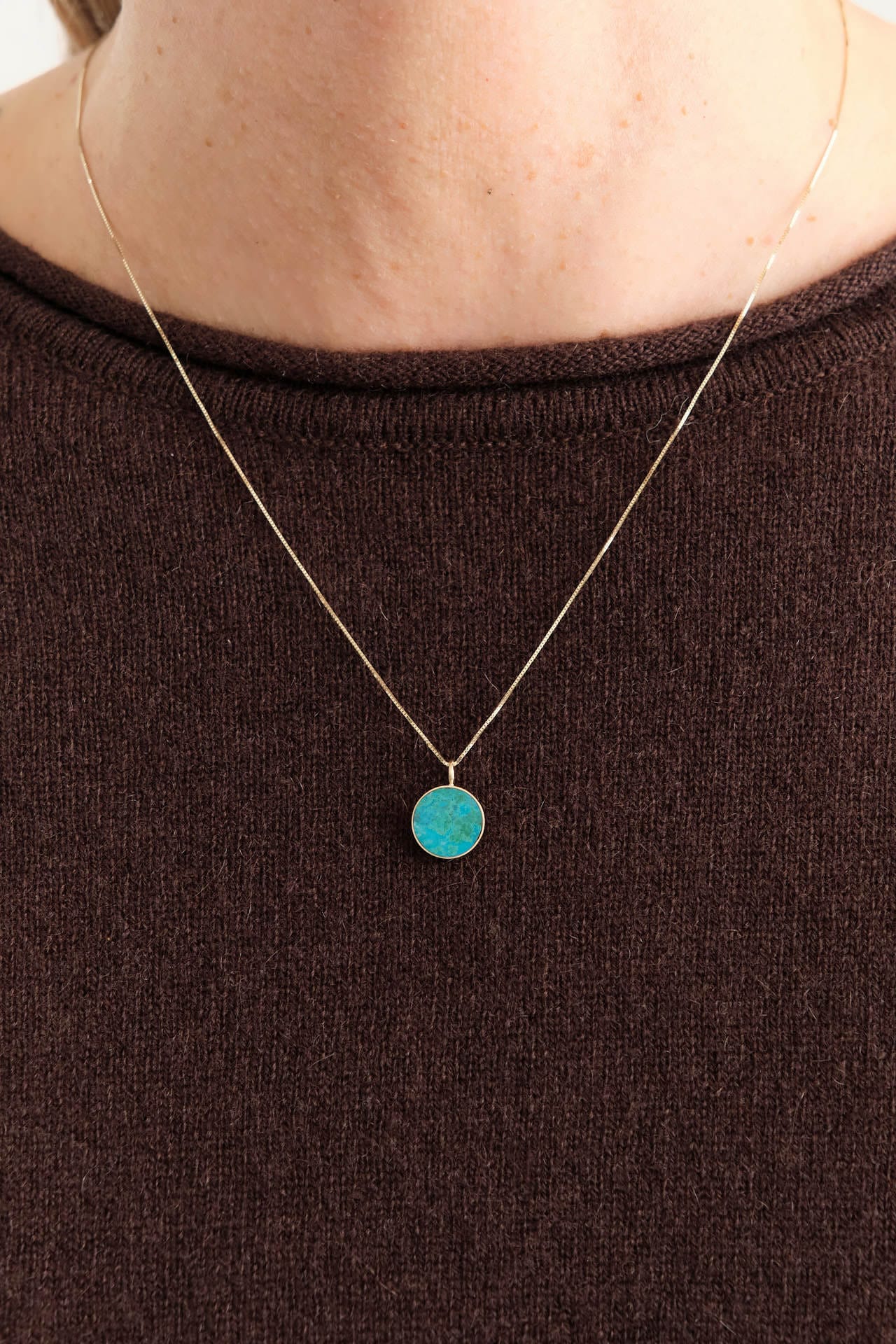 Young In The Mountains Jewelry Necklaces Circ Necklace in Chrysocolla 14K Yellow Gold / 18" Chain