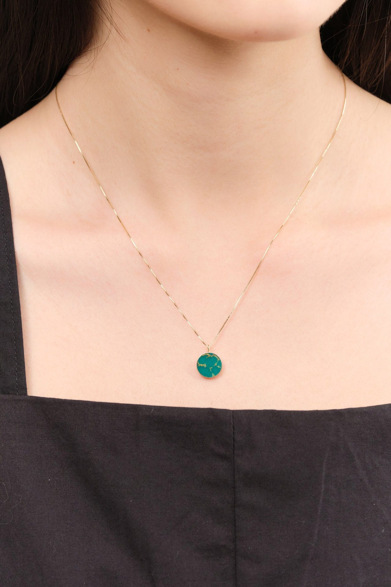 Young In The Mountains Jewelry Necklaces Circ Necklace in Kingman Gold Green Turquoise 14K Yellow Gold / 18" Chain