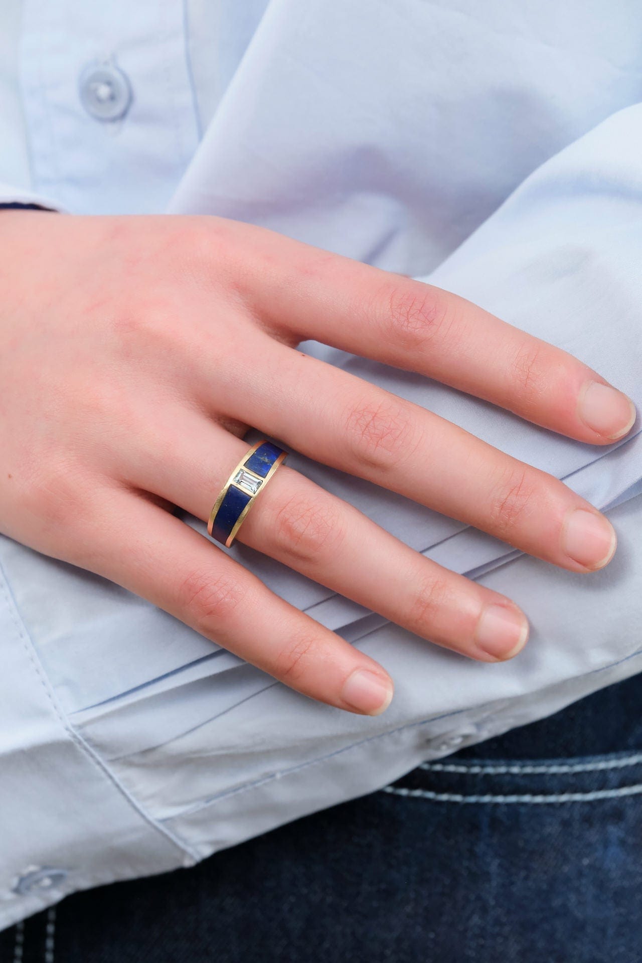 Young In The Mountains Jewelry Rings Colorado Band Ring in Colorado Lapis Lazuli 14K Yellow Gold / 6.5