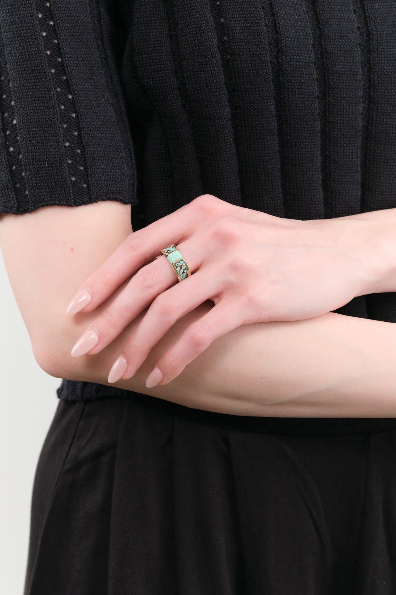 Young In The Mountains Jewelry Rings Feronia Inlay Band Ring in Broken Arrow Turquoise 14K Yellow Gold / 6.75
