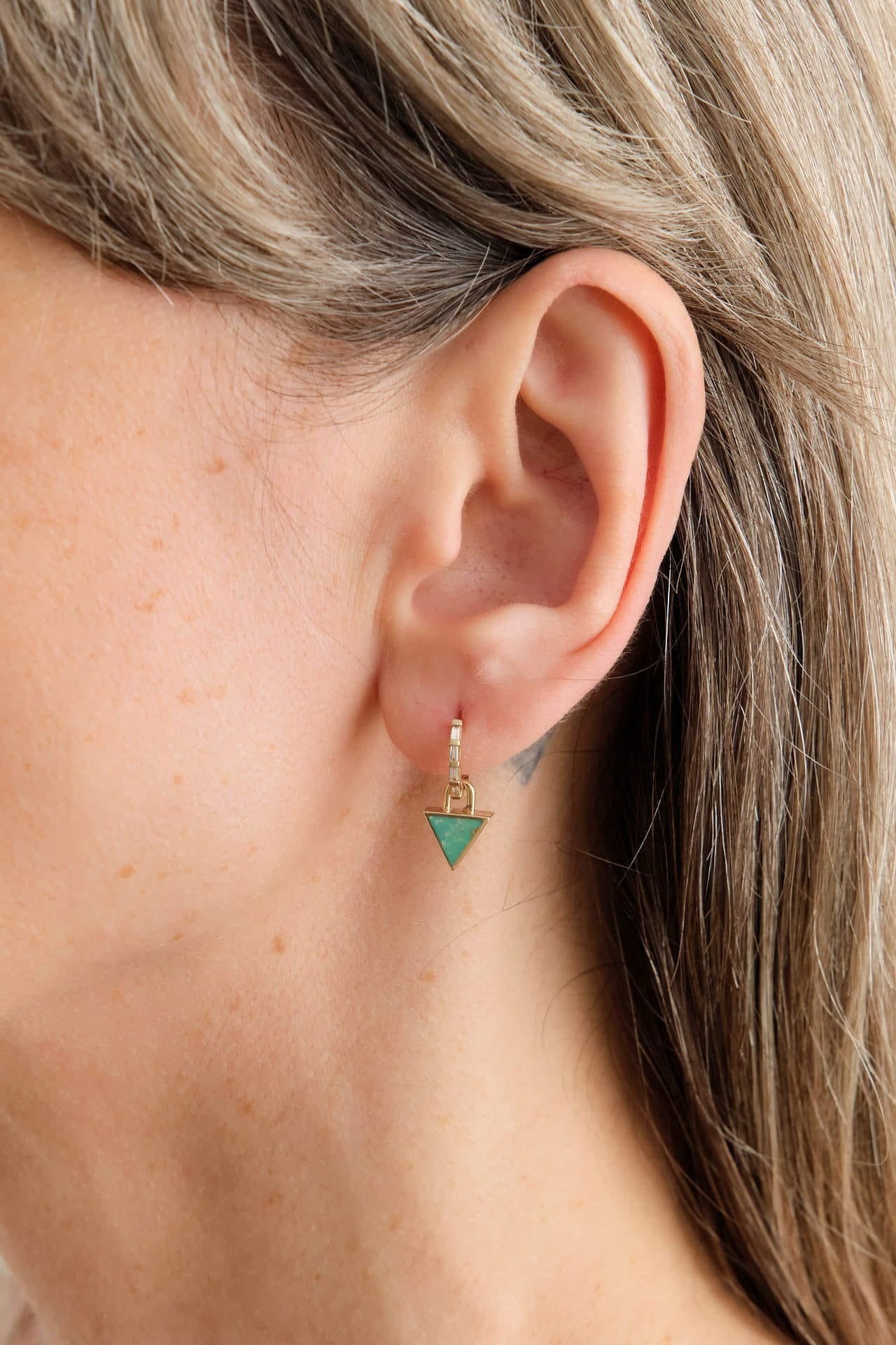 Young In The Mountains Jewelry Earrings Giza Hoop Earrings in Reversible Variscite and Turquoise 14K Yellow Gold / Pair