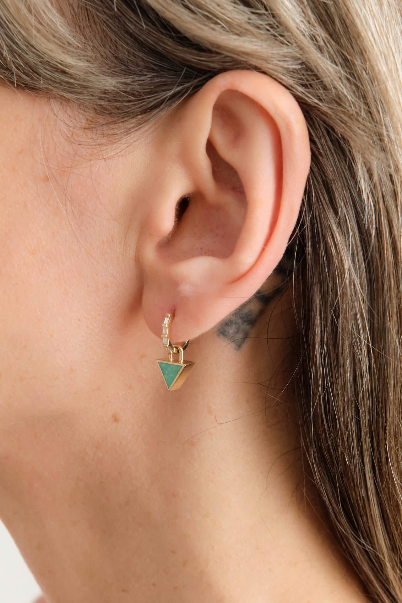 Young In The Mountains Jewelry Earrings Giza Hoop Earrings in Reversible Variscite and Turquoise 14K Yellow Gold / Pair