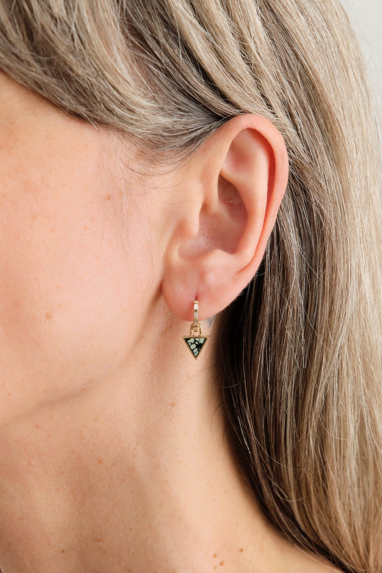 Young In The Mountains Jewelry Earrings Giza Hoop Earrings in Reversible Variscite and Turquoise 14K Yellow Gold / Pair