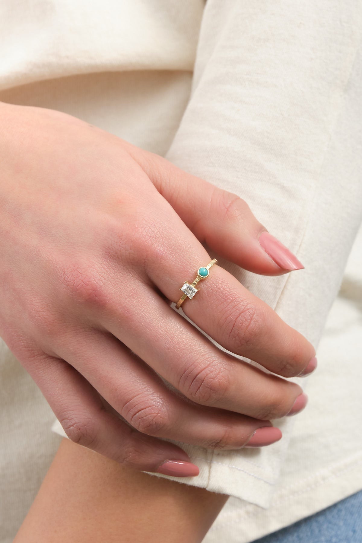 Young in the Mountains Morenci Turquoise Toi & Moi Ring