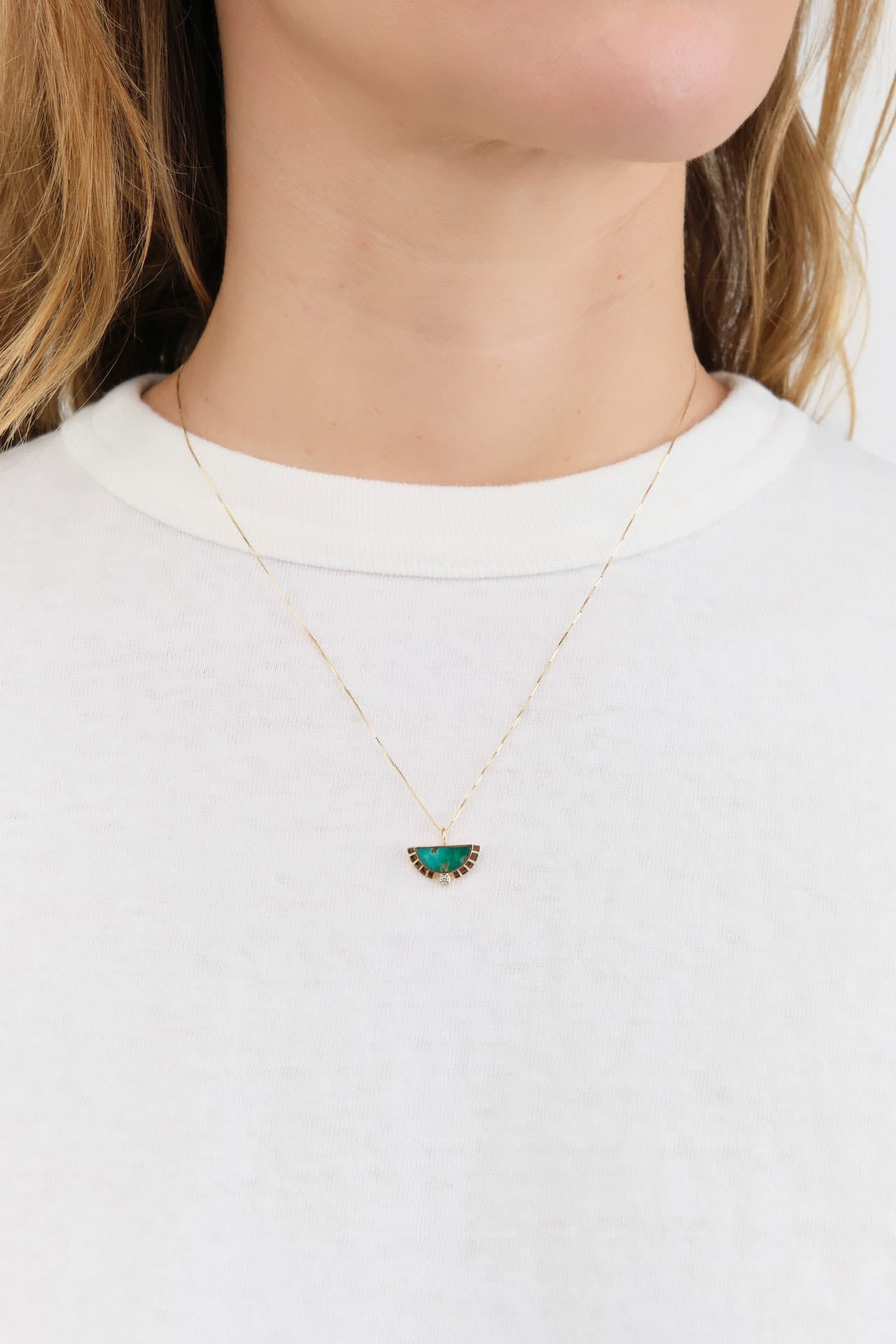Young In The Mountains Jewelry Necklaces Rising Sol Necklace White Diamond and Turquoise / 18" Chain