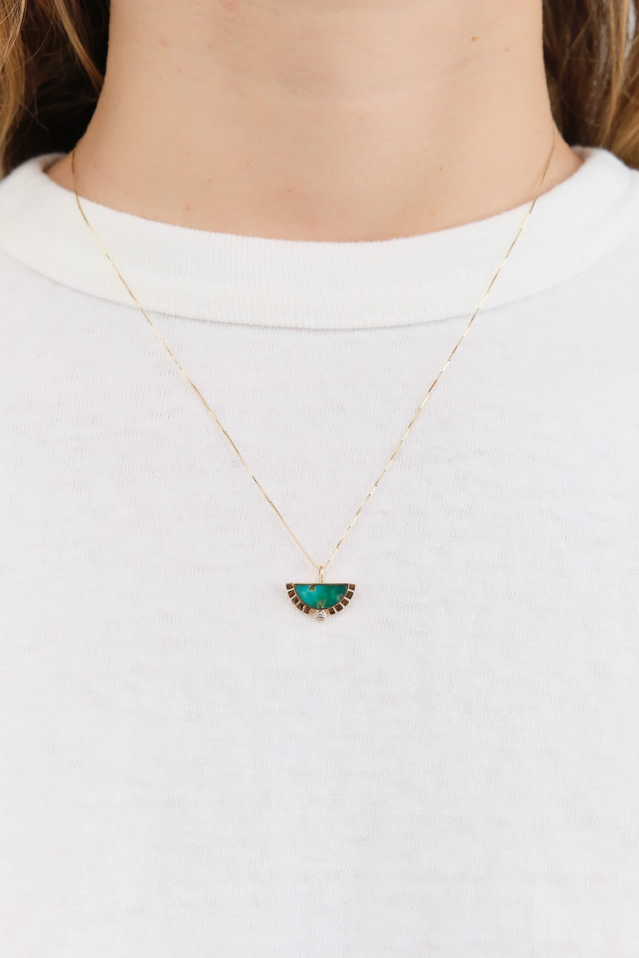 Young In The Mountains Jewelry Necklaces Rising Sol Necklace White Diamond and Turquoise / 18" Chain