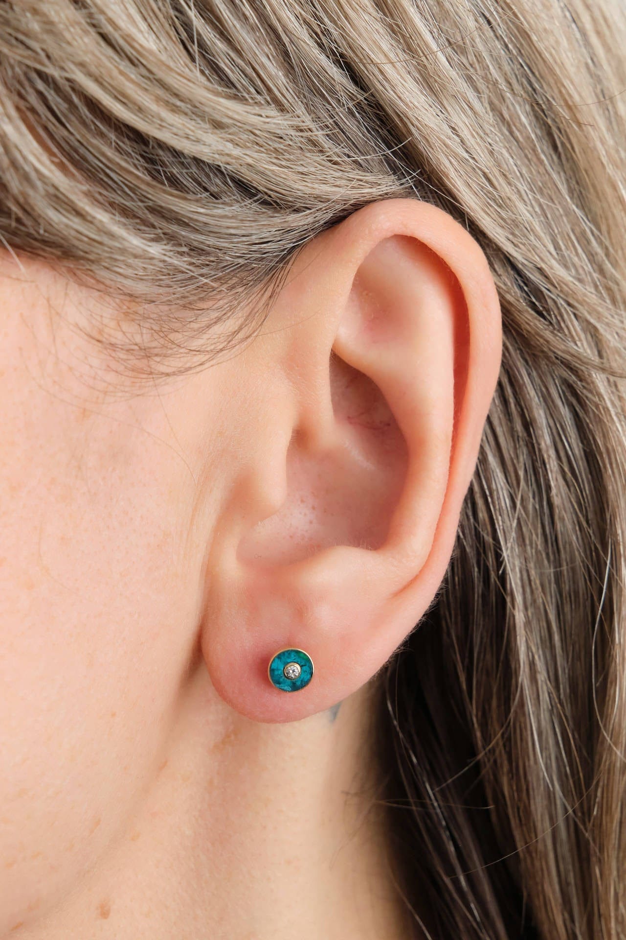 Young In The Mountains Jewelry Earrings Shobu Earrings in Chrysocolla 14K Yellow Gold / Pair