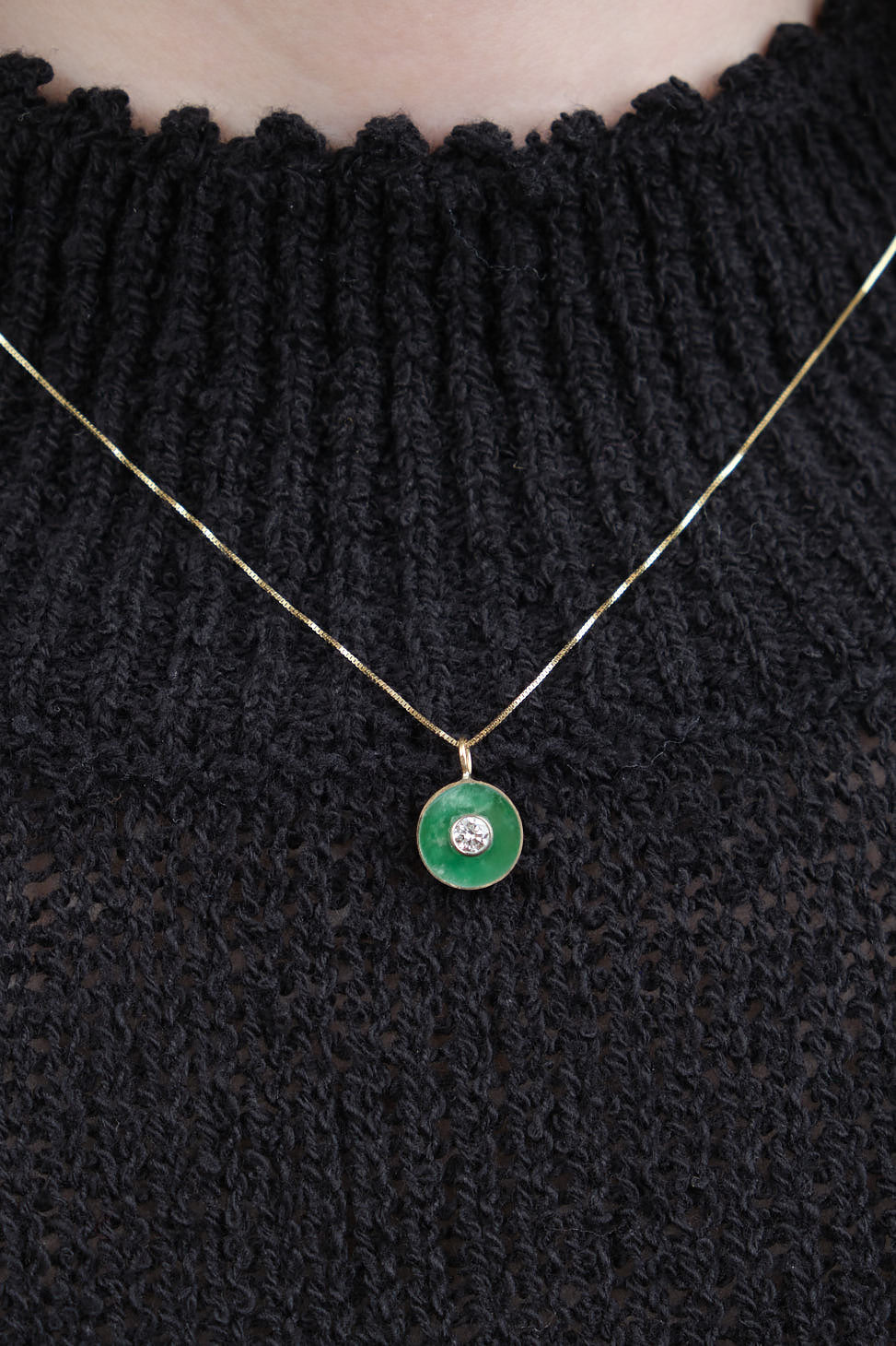 Close up on Cerclen Necklace in Kingman Gold Green Turquoise