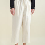 Front of Elastic Drop Crotch Trousers in Off White