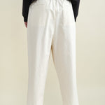 Back of Elastic Drop Crotch Trousers in Off White