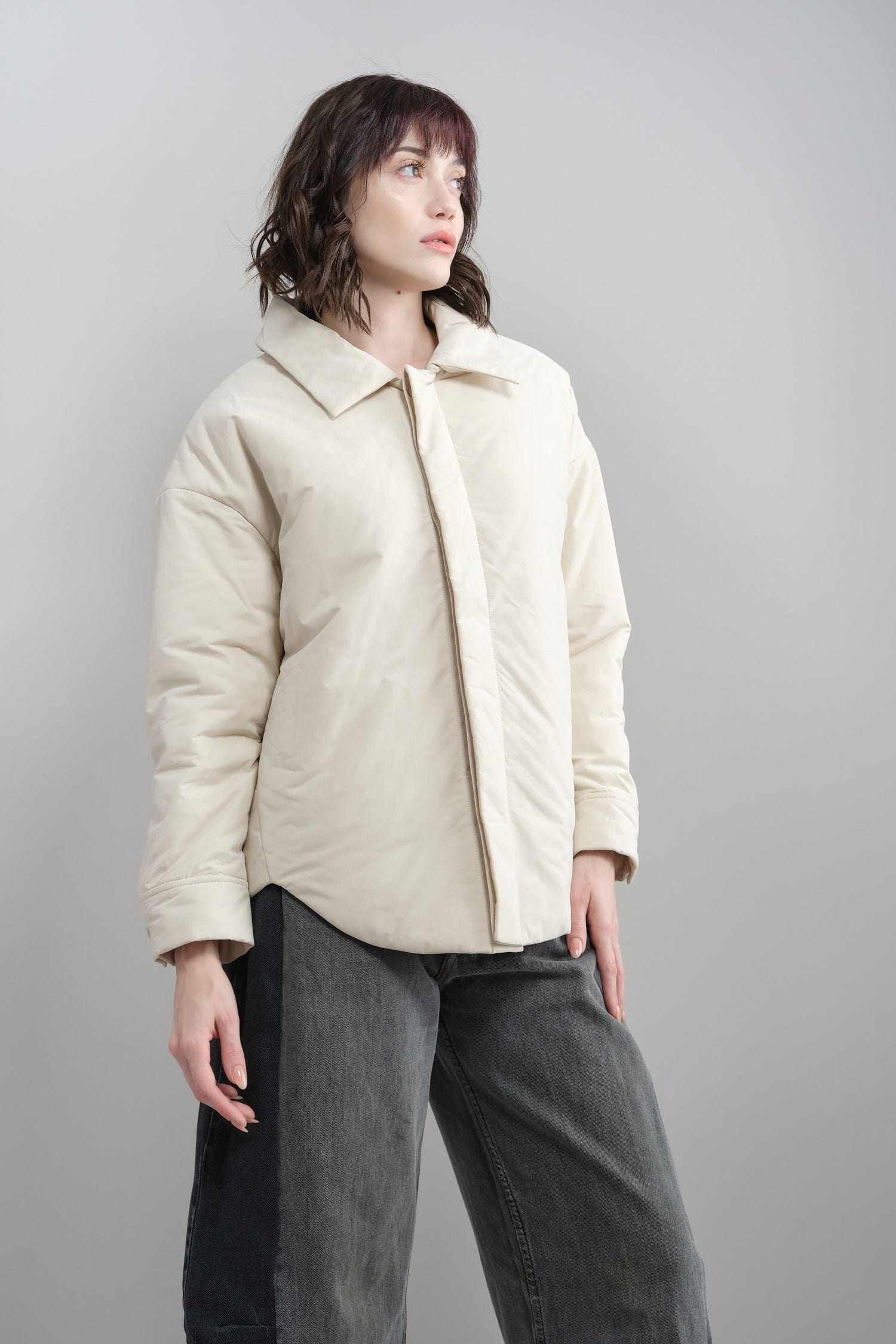 Padded Shirt Jacket in Bone