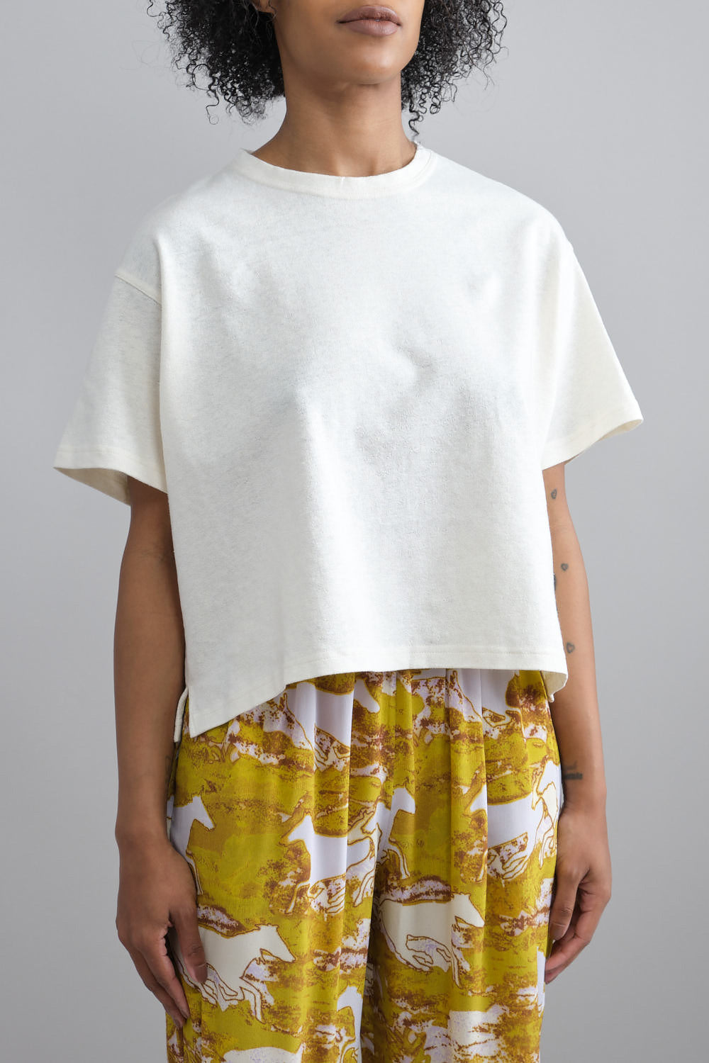 Front of Signature Cropped Tee in Off White