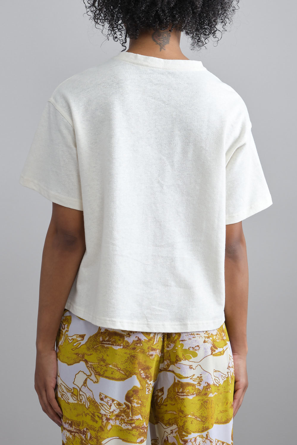 Back of Signature Cropped Tee in Off White