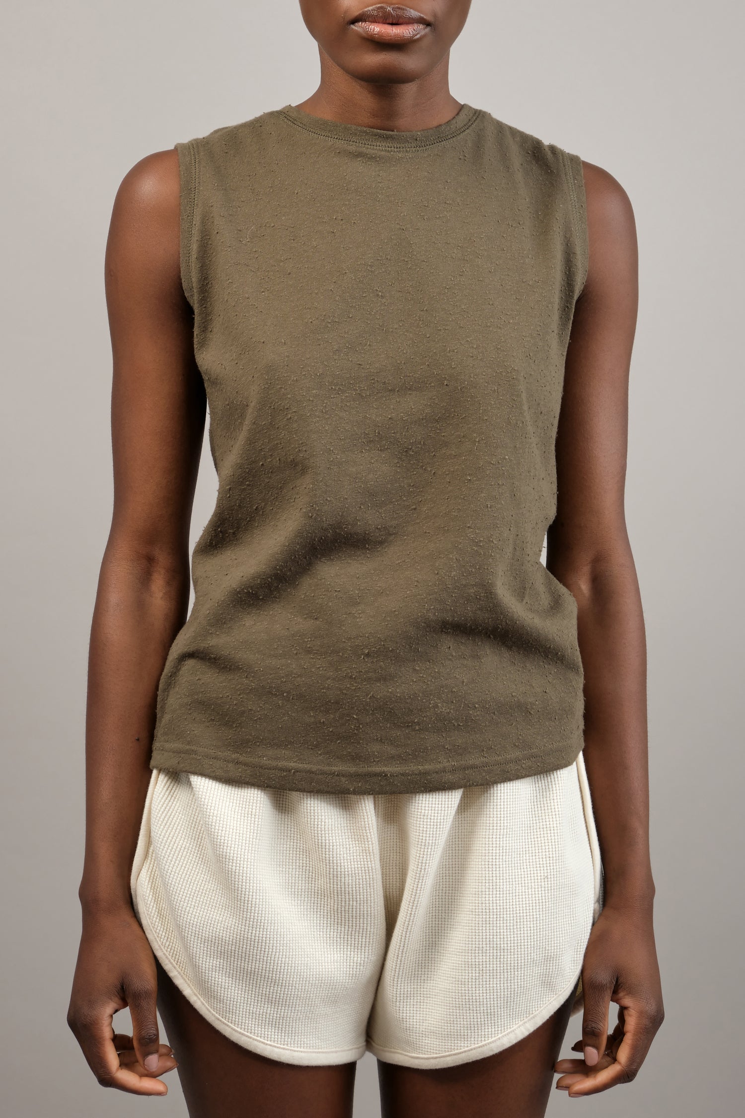 Signature Textured Linen Tank in Olive