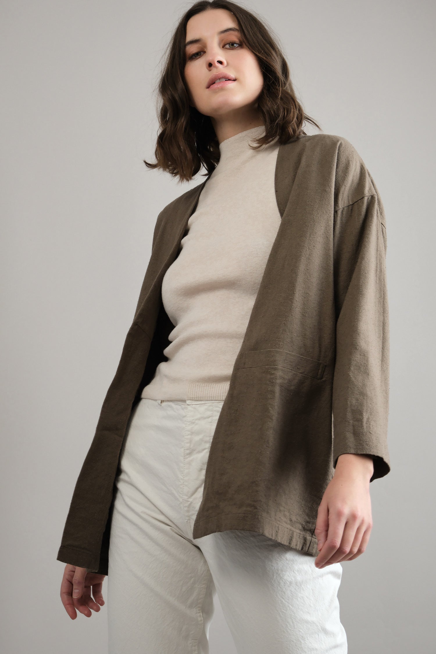 Silk Linen Jacket in Brown
