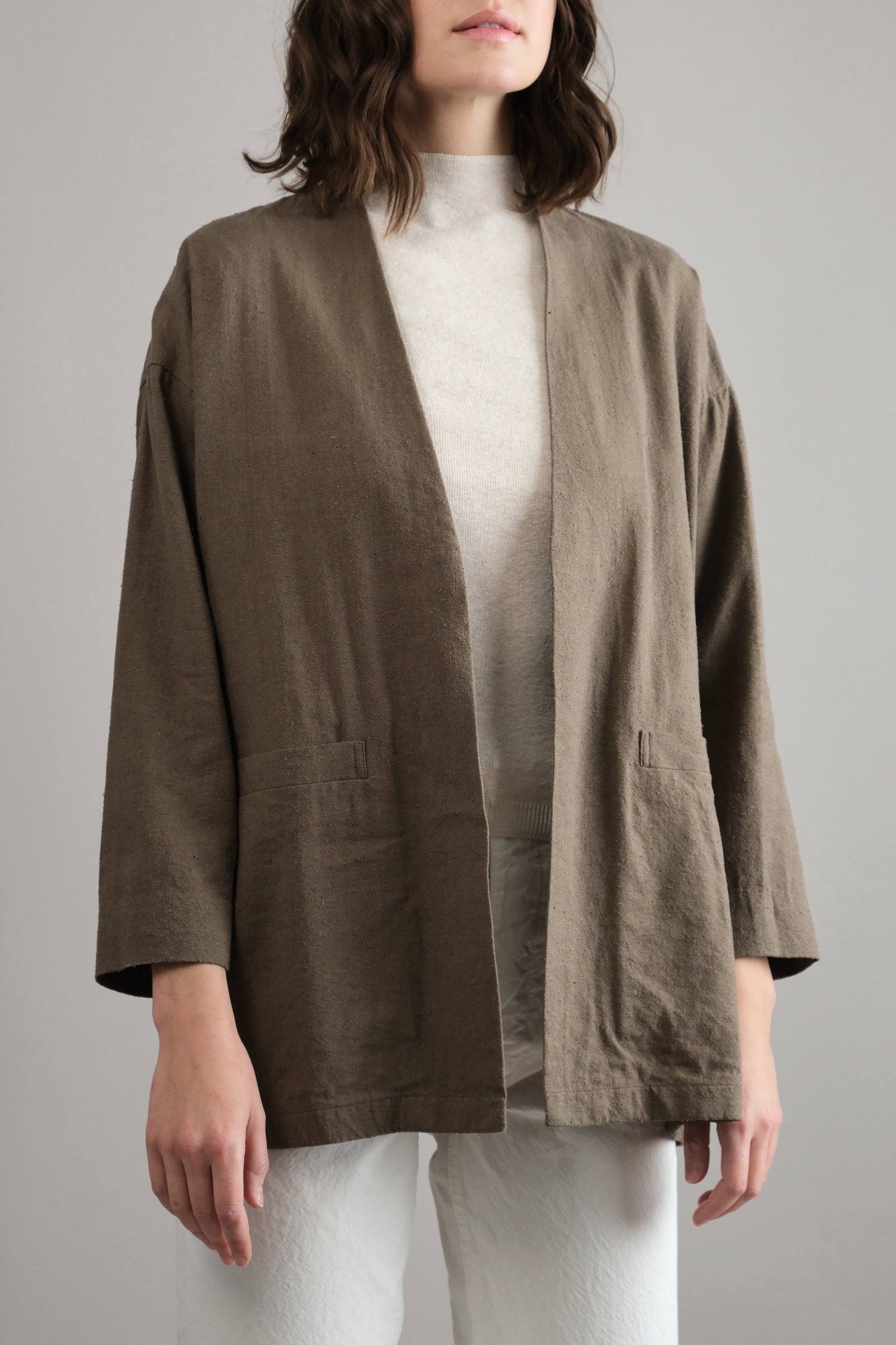 Silk Linen Jacket in Brown
