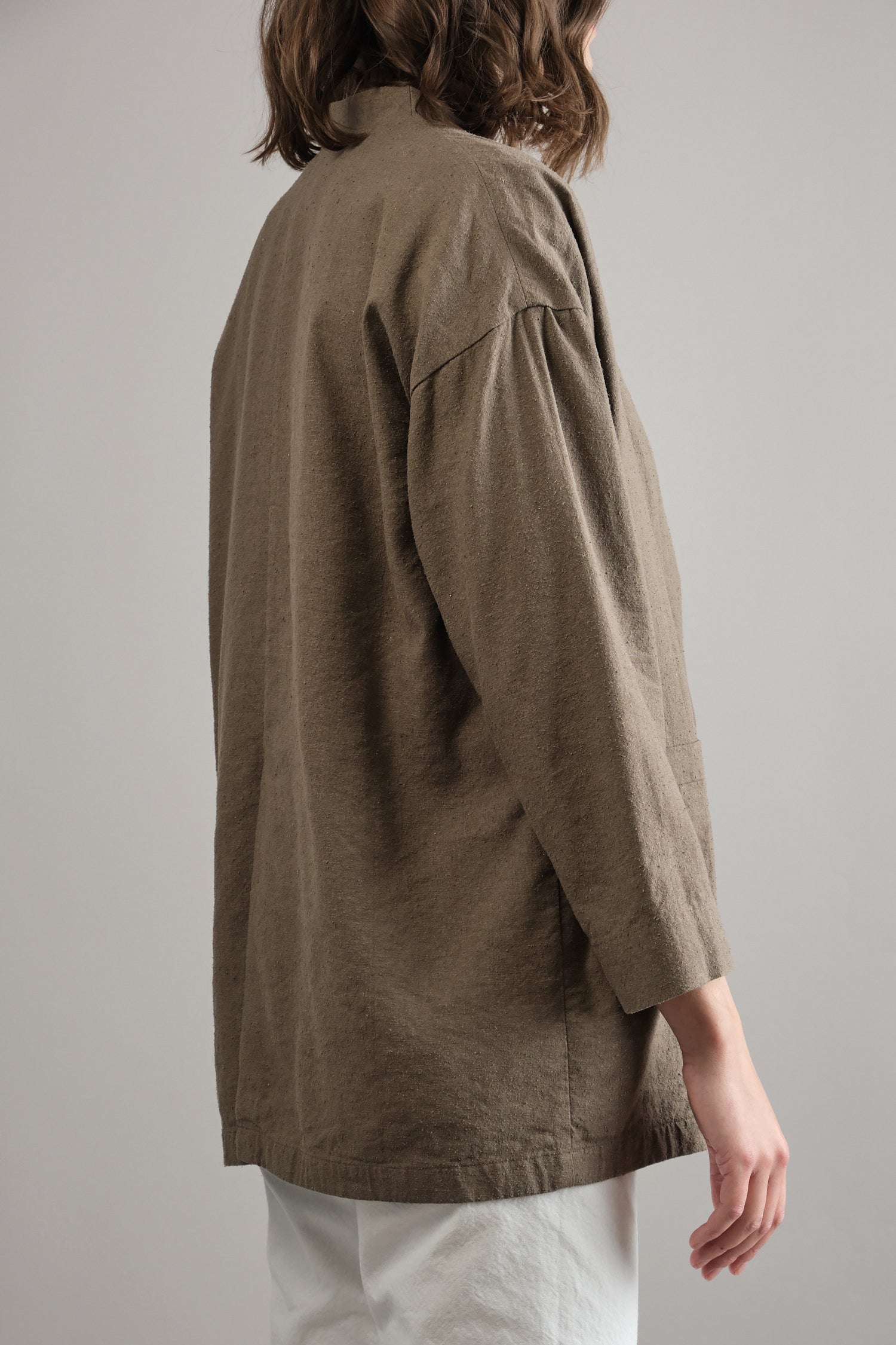 Side of Silk Linen Jacket in Brown