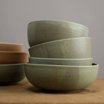 tall ramen bowl in brown clay and jade matte glaze