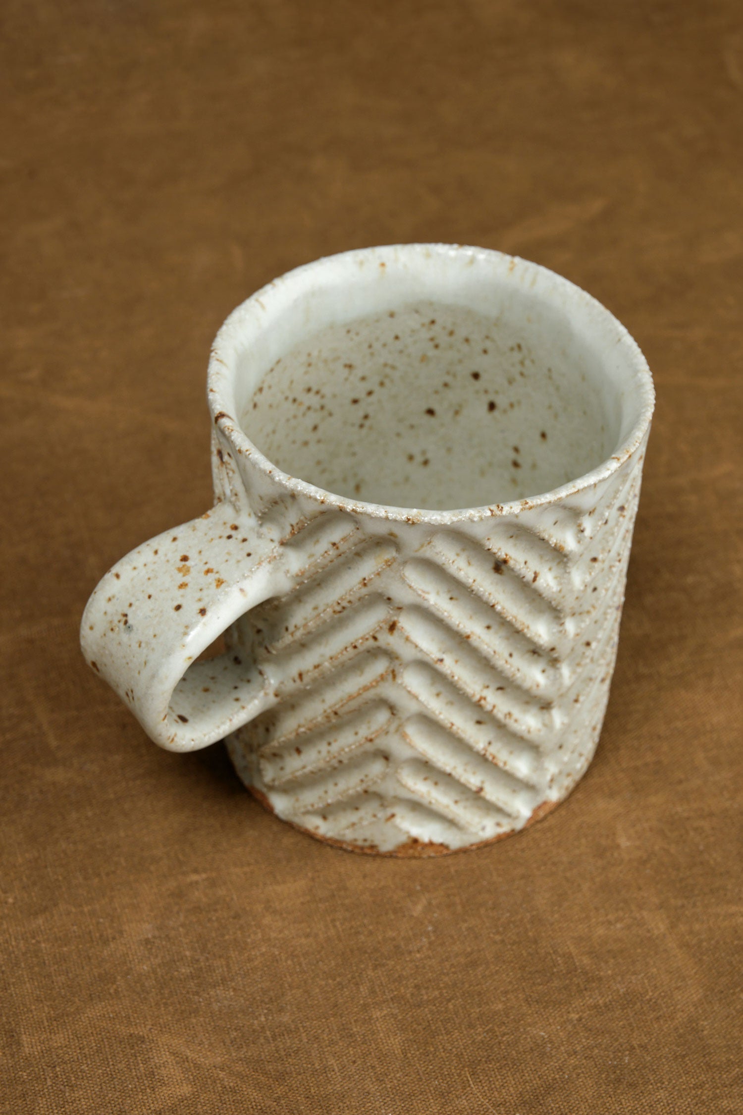 Chevron Mug in Speckled White mt washington pottery