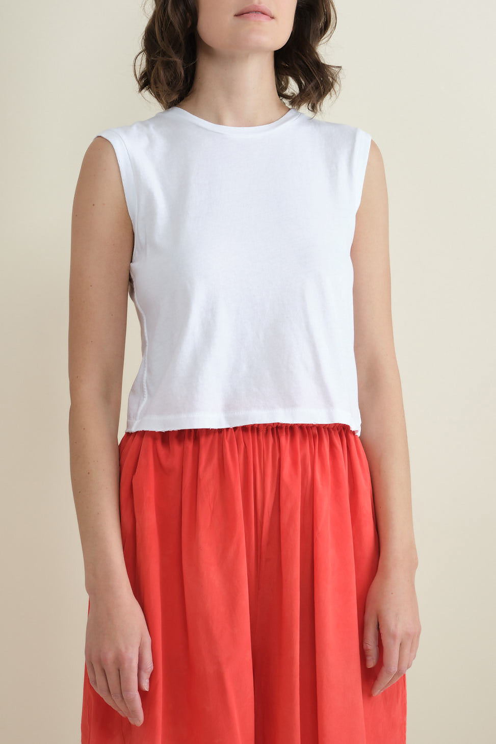 Front of Sleeveless Babe Tee in White
