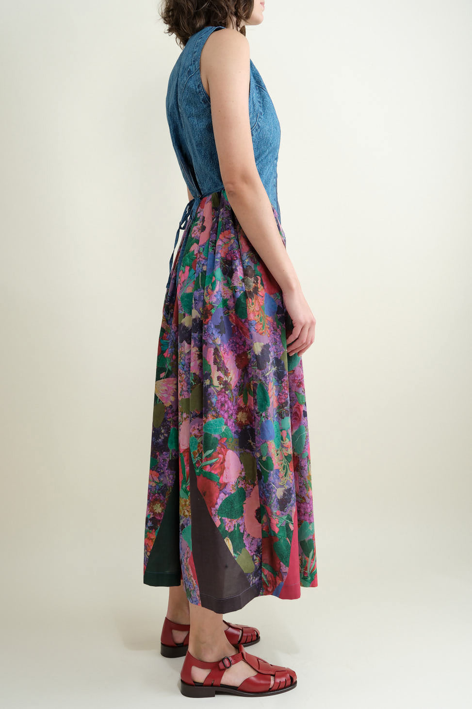 Side of Sleeveless Dress in Jeans and Flowers