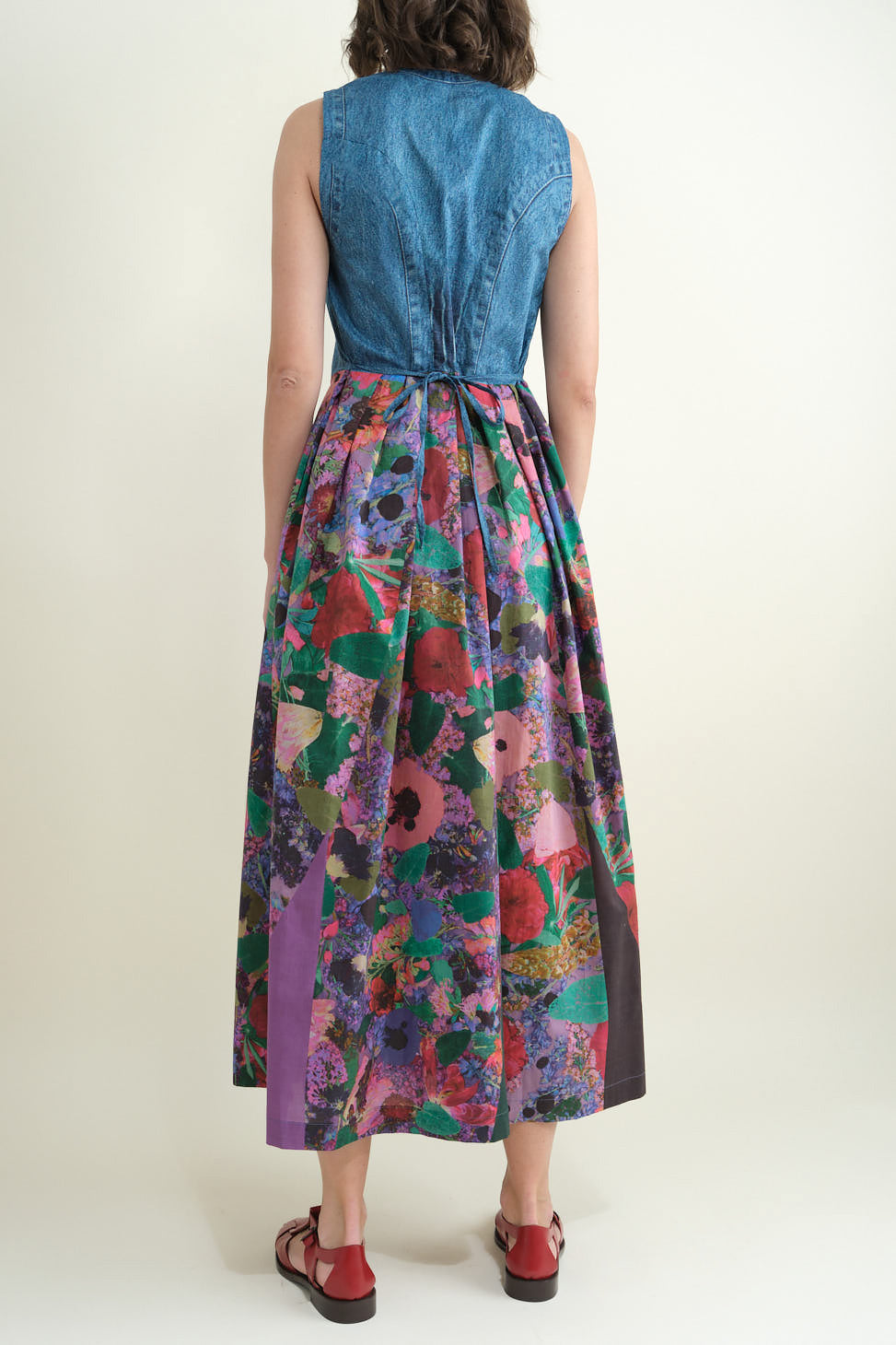 Back of Sleeveless Dress in Jeans and Flowers