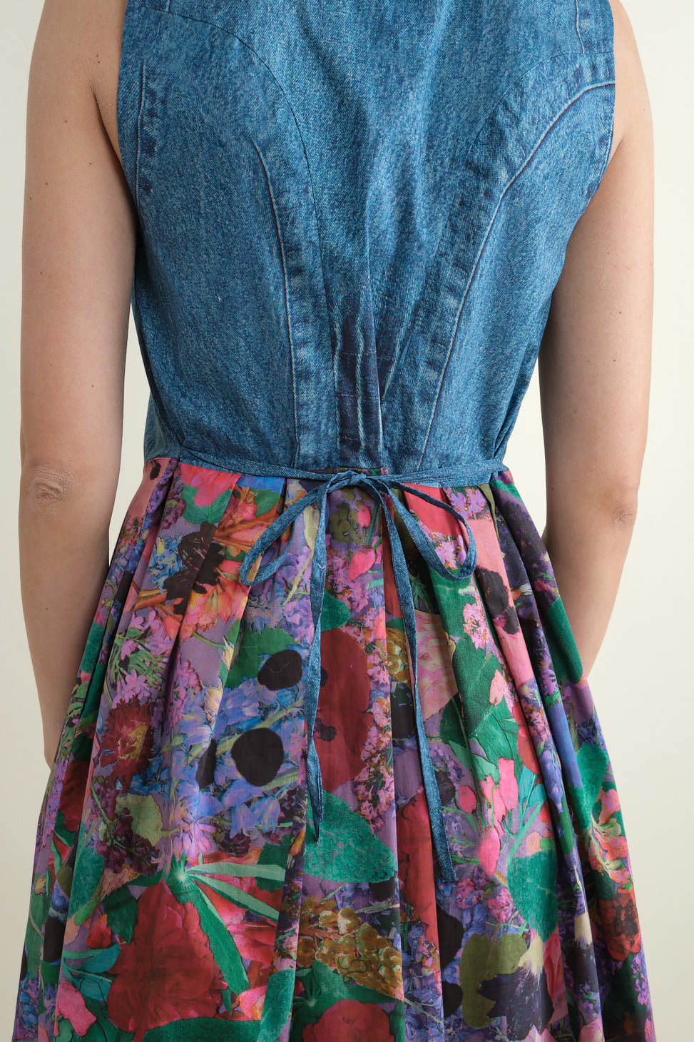 Back tie on Sleeveless Dress in Jeans and Flowers