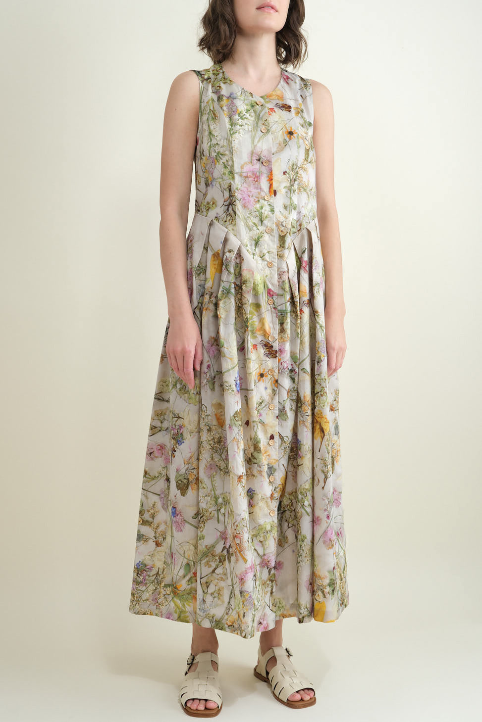 Front of Sleeveless Dress in Print F Pressed Flowers
